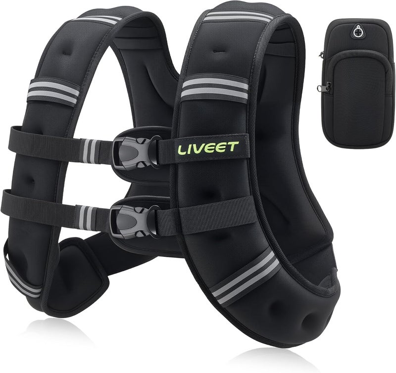 Liveet Weighted Vest Women with Pocket, SGS Certified Weighted Vest for Men, 5 10 15 20 25 30 lb Weight Vest with Reflective Strips Adjustable Buckle Straps for Walking Running Strength Training Cardio Workout - Image 1